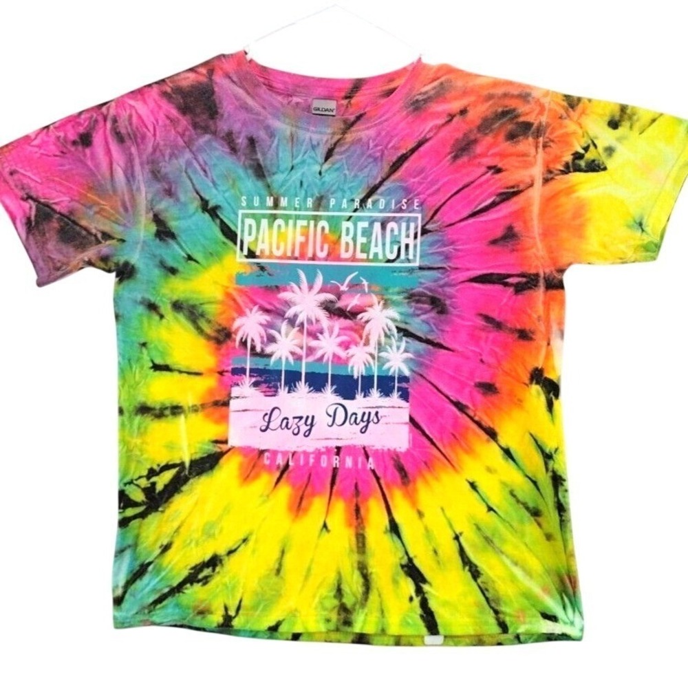 Pacific Beach Lazy Days California Graphic Gildan Tie Dye TShirt Mens Large‎
